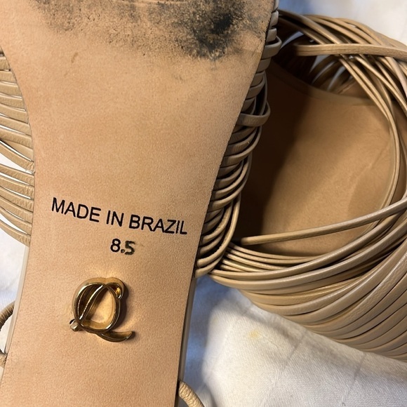 Lenny Lu Miranda Moroccan Leather Tan Cocoon Slip On Mules W/ basket heels - Picture 4 of 9